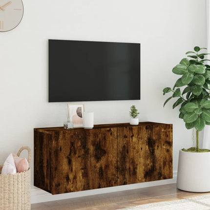 Väggmonterad tv-bänk rökfärgad ek 100x30x41 cm