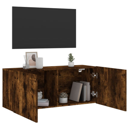 Väggmonterad tv-bänk rökfärgad ek 100x30x41 cm