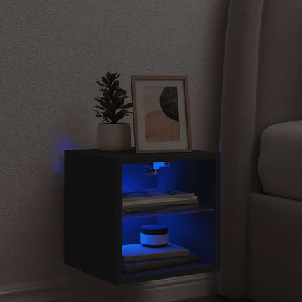 Väggmonterad tv-bänk LED svart 30x28,5x30 cm