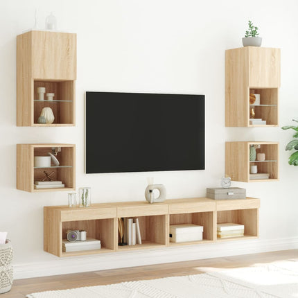 Väggmonterade tv-bänkar LED 2 st sonoma-ek 30x28,5x30 cm