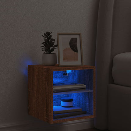 Väggmonterad tv-bänk LED brun ek 30x28,5x30 cm