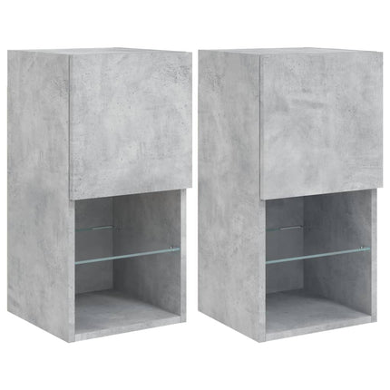 TV-bänk med LED-belysning 2 st betonggrå 30,5x30x60 cm