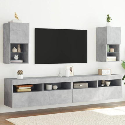 TV-bänk med LED-belysning 2 st betonggrå 30,5x30x60 cm