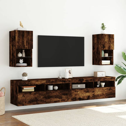 Tv-bänk med LED-belysning 2 st rökfärgad ek 30,5x30x60 cm