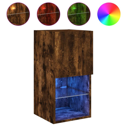 Tv-bänk med LED-belysning 2 st rökfärgad ek 30,5x30x60 cm