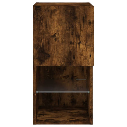 Tv-bänk med LED-belysning 2 st rökfärgad ek 30,5x30x60 cm