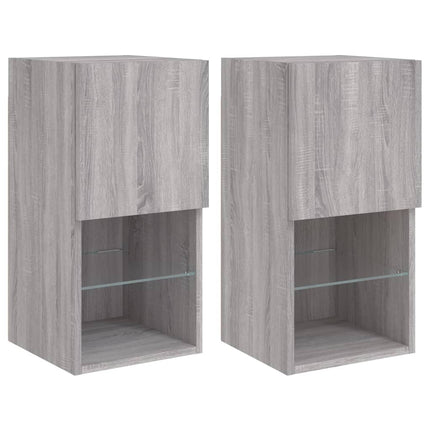 TV-bänk med LED-belysning 2 st grå sonoma 30,5x30x60 cm