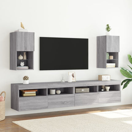 TV-bänk med LED-belysning 2 st grå sonoma 30,5x30x60 cm