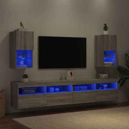 TV-bänk med LED-belysning 2 st grå sonoma 30,5x30x60 cm