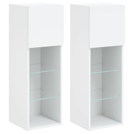 TV-bänk med LED-belysning 2 st vit 30,5x30x90 cm