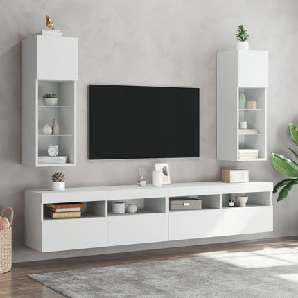 TV-bänk med LED-belysning 2 st vit 30,5x30x90 cm