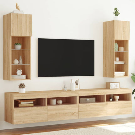 TV-bänk med LED-belysning 2 st sonoma-ek 30,5x30x90 cm
