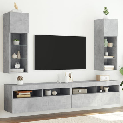 TV-bänk med LED-belysning 2 st betonggrå 30,5x30x90 cm