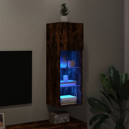 Tv-bänk med LED-belysning rökfärgad ek 30,5x30x90 cm