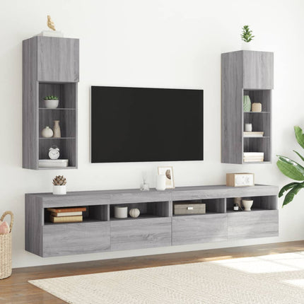 TV-bänk med LED-belysning grå sonoma 30,5x30x90 cm