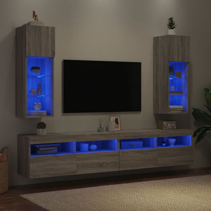TV-bänk med LED-belysning 2 st grå sonoma 30,5x30x90 cm