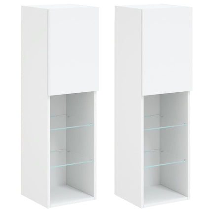 TV-bänk med LED-belysning 2 st vit 30,5x30x102 cm