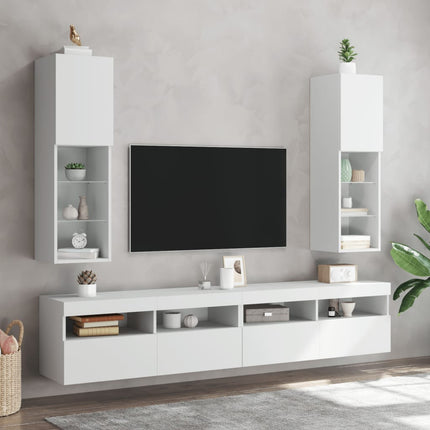 TV-bänk med LED-belysning 2 st vit 30,5x30x102 cm