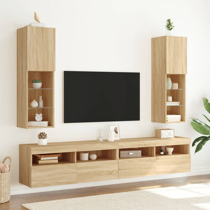 Tv-bänk med LED-belysning sonoma-ek 30,5x30x102 cm