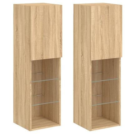Tv-bänk med LED-belysning 2 st sonoma-ek 30,5x30x102 cm