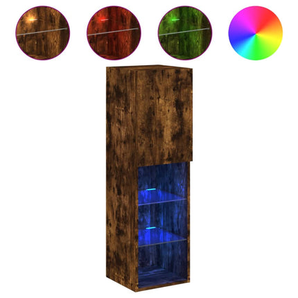 Tv-bänk med LED-belysning rökfärgad ek 30,5x30x102 cm