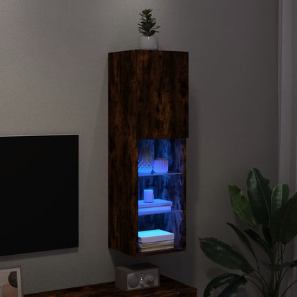 Tv-bänk med LED-belysning rökfärgad ek 30,5x30x102 cm