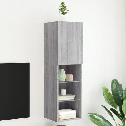 Tv-bänk med LED-belysning grå sonoma 30,5x30x102 cm