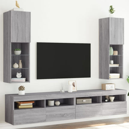 TV-bänk med LED-belysning 2 st grå sonoma 30,5x30x102 cm