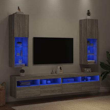TV-bänk med LED-belysning 2 st grå sonoma 30,5x30x102 cm