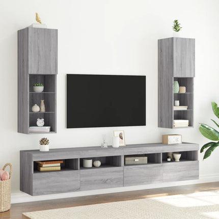 TV-bänk med LED-belysning 2 st grå sonoma 30,5x30x102 cm