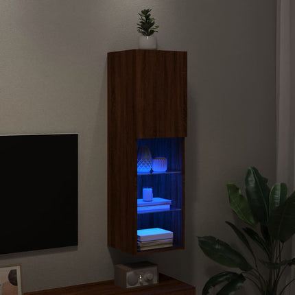 Tv-bänk med LED-belysning brun ek 30,5x30x102 cm