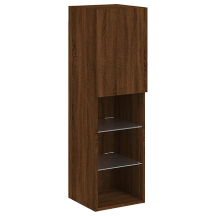 Tv-bänk med LED-belysning brun ek 30,5x30x102 cm