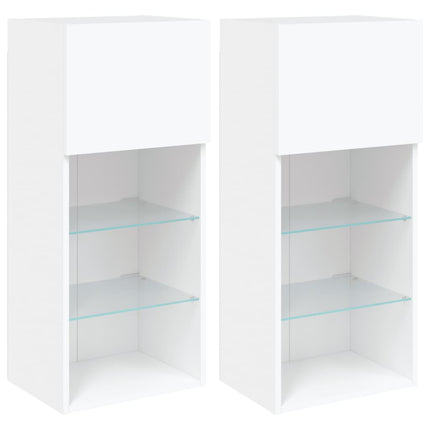 TV-bänk med LED-belysning 2 st vit 40,5x30x90 cm