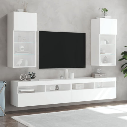 TV-bänk med LED-belysning 2 st vit 40,5x30x90 cm