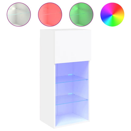 TV-bänk med LED-belysning 2 st vit 40,5x30x90 cm