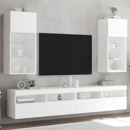 TV-bänk med LED-belysning 2 st vit 40,5x30x90 cm