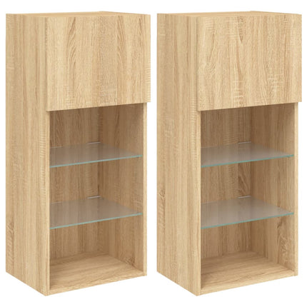 Tv-bänk med LED-belysning 2 st sonoma-ek 40,5x30x90 cm
