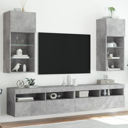 TV-bänk med LED-belysning 2 st betonggrå 40,5x30x90 cm