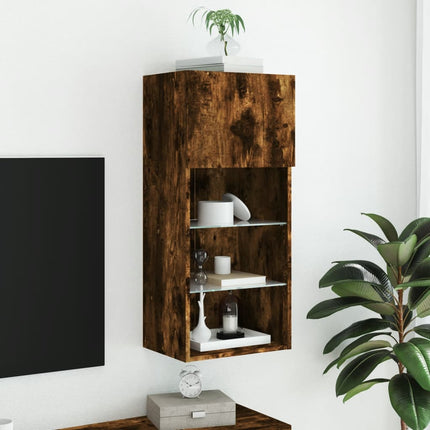 Tv-bänk med LED-belysning rökfärgad ek 40,5x30x90 cm