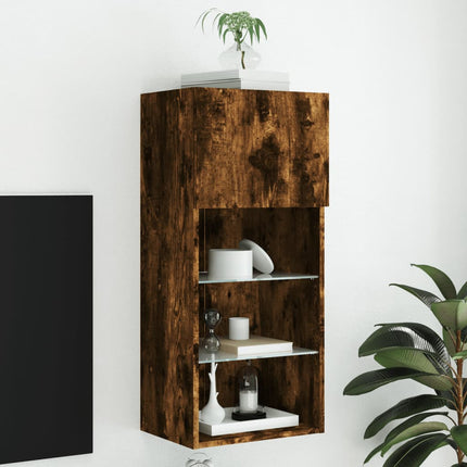 Tv-bänk med LED-belysning rökfärgad ek 40,5x30x90 cm