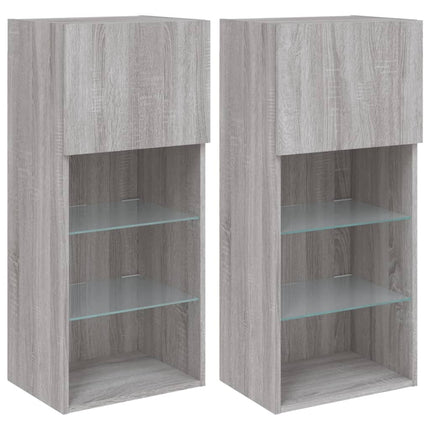 TV-bänk med LED-belysning 2 st grå sonoma 40,5x30x90 cm