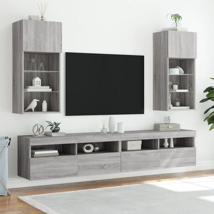 TV-bänk med LED-belysning 2 st grå sonoma 40,5x30x90 cm