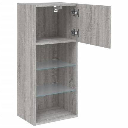 TV-bänk med LED-belysning 2 st grå sonoma 40,5x30x90 cm