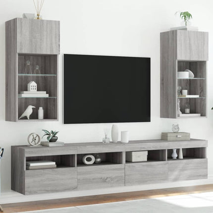 TV-bänk med LED-belysning 2 st grå sonoma 40,5x30x90 cm