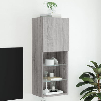 TV-bänk med LED-belysning grå sonama 40,5x30x102 cm