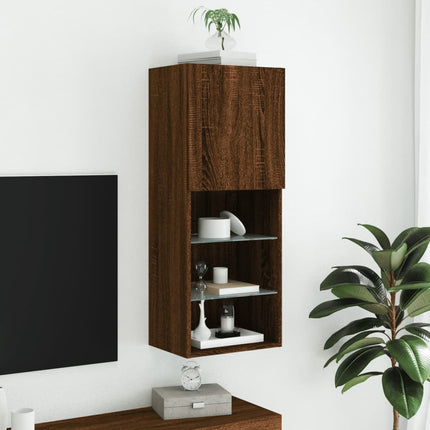 Tv-bänk med LED-belysning brun ek 40,5x30x102 cm