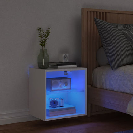 Väggmonterade sängbord med LED-lampor vit