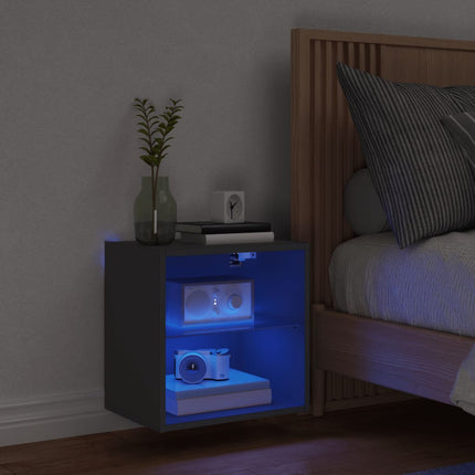 Väggmonterade sängbord med LED-lampor 2 st svart