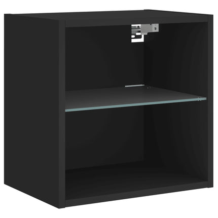Väggmonterade sängbord med LED-lampor 2 st svart