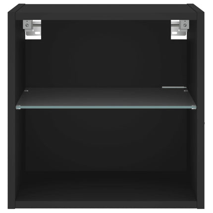 Väggmonterade sängbord med LED-lampor 2 st svart